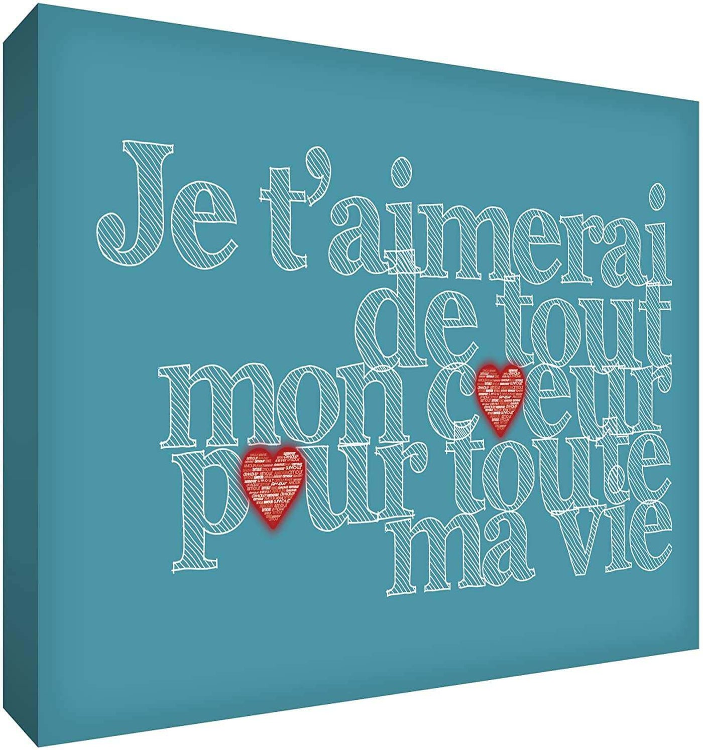 Feel Good ArtCanvas Art with French Text - J'aimerai de tout mon coeur pour toute la vieSize Name: 60 x 91 cmColour Name: Tealnursery artEarthlets