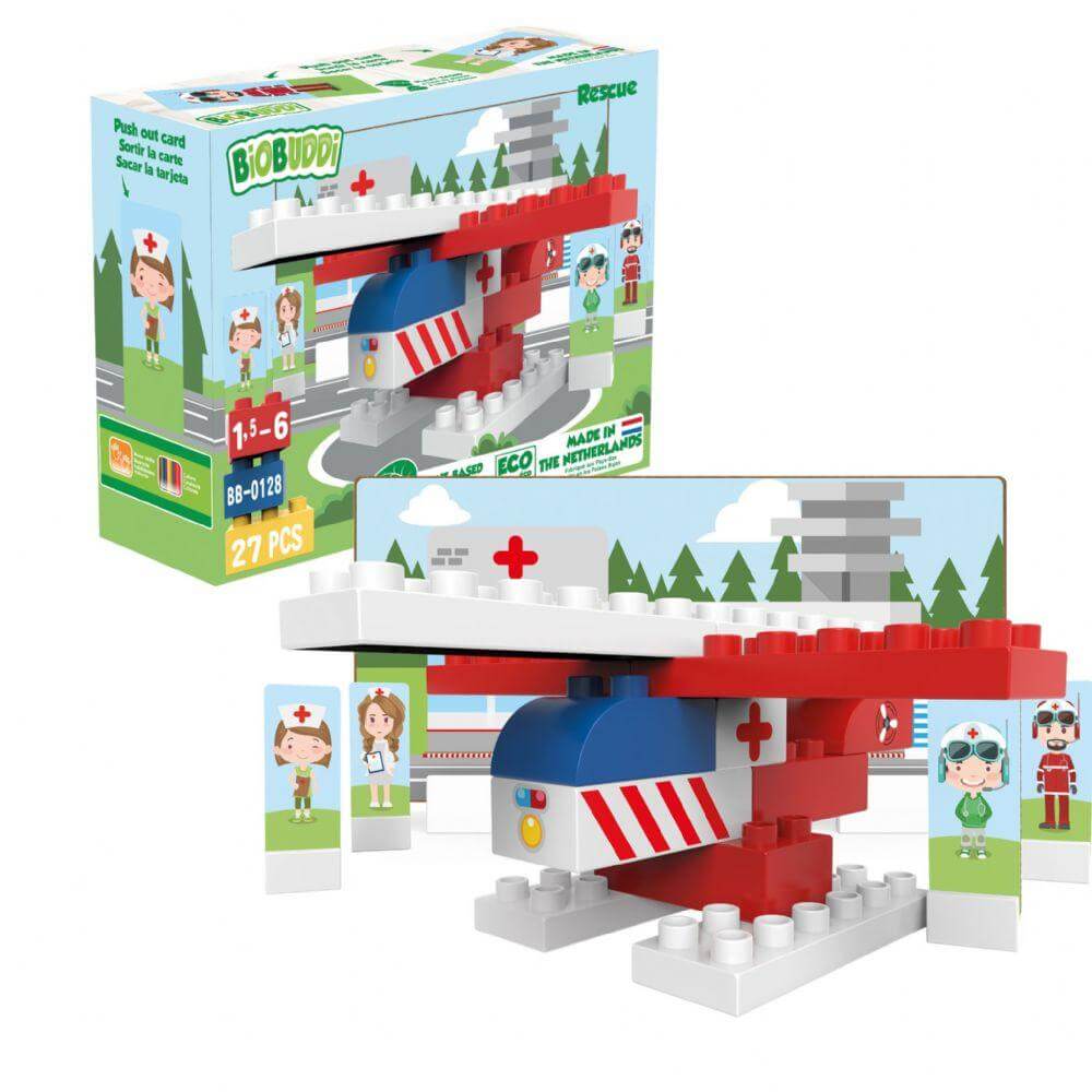 BioBuddiEnvironmentally Friendly Building blocks Rescue Helicopter age 1.5 to 6 yearsplay educational toysEarthlets